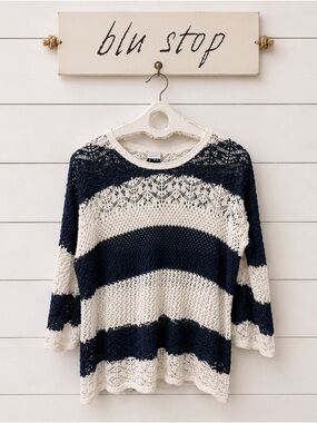 Striped Crochet Sweater – Blu Sky